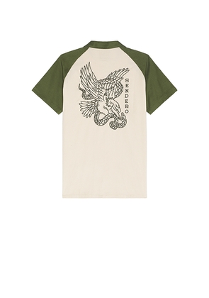 Sendero Provisions Co. Saloon Raglan Shirt in Cream,Green. Size M. Also in S.