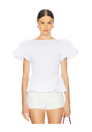 Susan Fang Smocked Peplum Top in White. Size M-L. Also in XS-S.