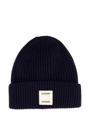 SAMSOE SAMSOE ribbed wool beanie hat - Blue