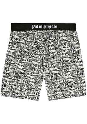 Palm Angels Waves graphic-print deck shorts - White