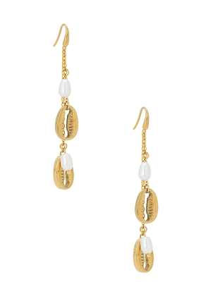 petit moments Puka Drop Charm Earrings in Metallic Gold.
