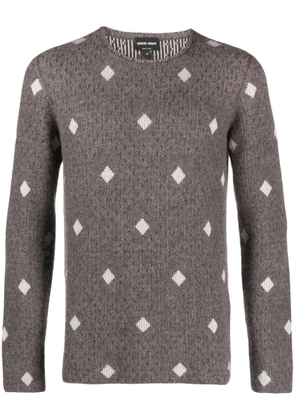 Giorgio Armani diamond-jacquard crew-neck jumper - Brown