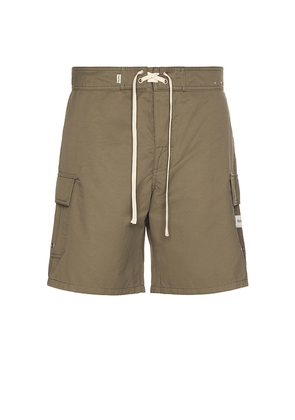 Rhythm Cargo Swim Trunks in Olive. Size 30. Also in 32, 34.