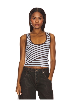 SOVERE Solene Stripe Knit Top in Baby Blue,Brown. Size M. Also in S.
