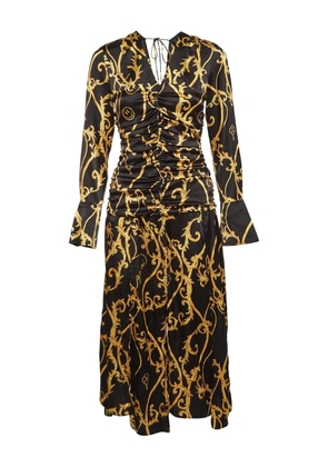 GANNI ruched baroque-print dress - Black
