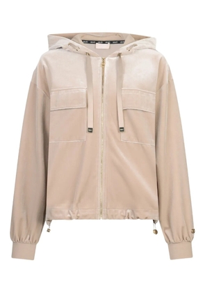 LIU JO Chenille logo-plaque hoodie - Neutrals