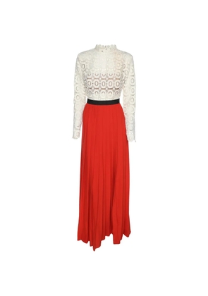 Self-Portrait floral-lace-detail pleated maxi dress - Red