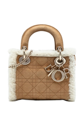 Christian Dior Pre-Owned 2020 Mini Suede Cannage with Shearling Trim Lady Dior satchel - Brown