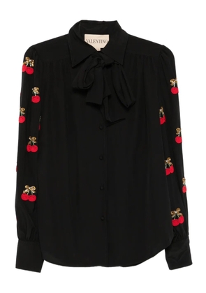 Valentino Garavani cherry-embellished bow blouse - Black