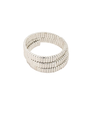 Roxanne Assoulin Flat Cobra Triple Wrap Bracelet in Metallic Silver.
