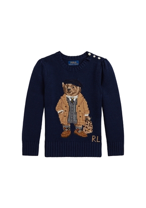 Polo Ralph Lauren Kids Long Sleeve Intarsia Bear Sweater in Navy. Size 2. Also in 4, 6.