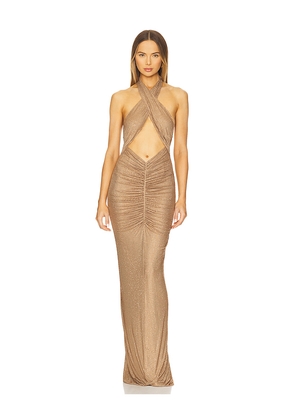 retrofete Oakley Mesh Embellished Dress in Tan,Metallic Bronze. Size L. Also in M.