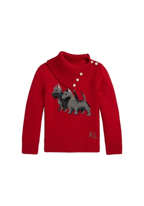 Polo Ralph Lauren Long Sleeve Intarsia Dog Turtleneck Sweater in Red. Size 2. Also in 4, 6, 6X.