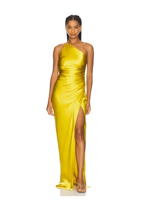 The Sei Asymmetrical Gathered Wrap Gown in Yellow. Size 2. Also in 6, 8.