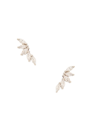 SHASHI Fallen Leaf Ear Climber in Metallic Silver.