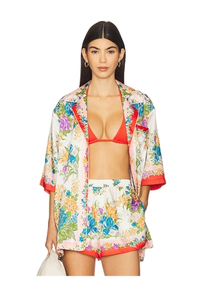 Ronny Kobo Rinaldi Top in Cream,Blue. Size L. Also in M, S.