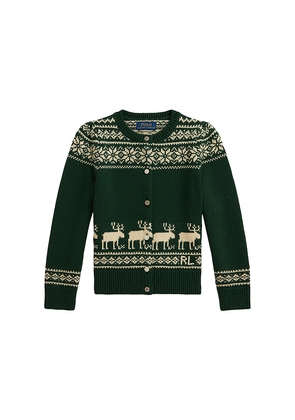 Polo Ralph Lauren Long Sleeve Intarsia Holiday Cardigan in Green. Size 5. Also in 6.