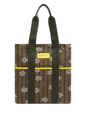Marni floral striped tote bag - Brown