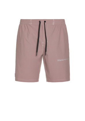 Rivvia Projects Contrast Daily Ride Swim Short in Mauve. Size 30. Also in 32, 34, 36.