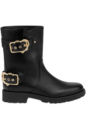 Love Moschino heart-buckle leather boots - Black