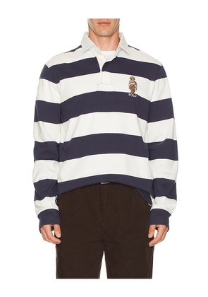 Polo Ralph Lauren Long Sleeve Novelty Heritage Bear Rugby Polo in Blue. Size L. Also in XL/1X.