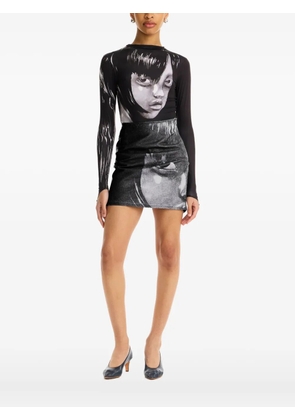 Maisie Wilen portrait-print top - Black