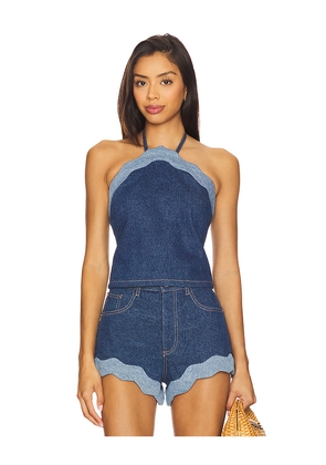 retrofete Rhonda Denim Top in Blue. Size S. Also in XL, XS.