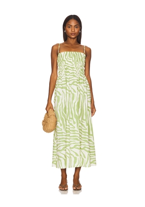 PISTOLA Bianca Smocked Bodice Dress in Green. Size L. Also in M, S.