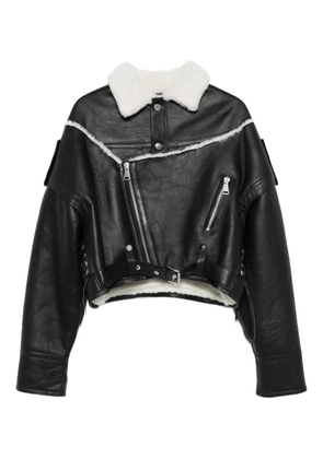 Manokhi shearling-trimmed leather jacket - Black