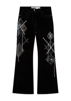 Open YY argyle-patched bootcut trousers - Black