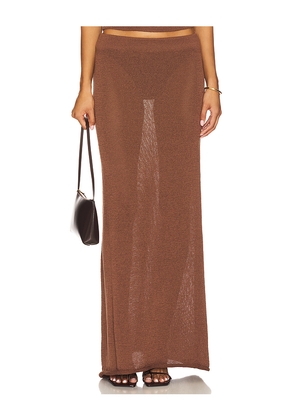 SNDYS Cali Maxi Skirt in Chocolate. Size L. Also in S, XL, XXS.