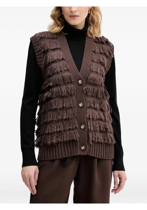 Sisley fringed sleeveless cardigan - Brown