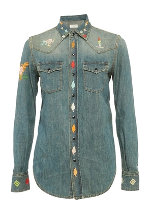 Saint Laurent Pre-Owned embroidered denim shirt - Blue