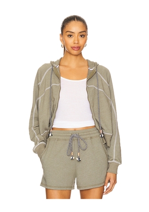 SUNDRY Horizon Zip Hoodie in Olive. Size L. Also in M, S, XS.