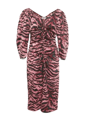 GANNI zebra-print ruched dress - Pink