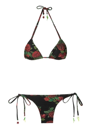 Amir Slama rose-print triangle bikini - Black