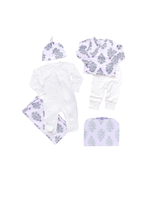 Pink Chicken Nesting Box Baby Take Home Set in Lavender. Size 0-3M. Also in 3-6M, NB.