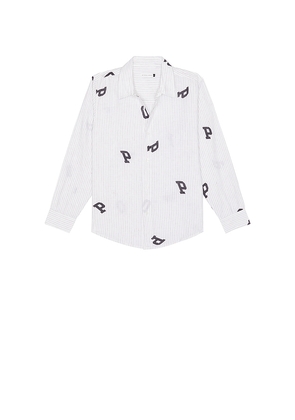 Pop Trading Company Letters Striped Pop Shirt in White. Size L. Also in M, XL/1X.
