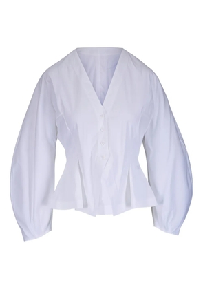 Lela Rose V-neck bishop-sleeve top - White