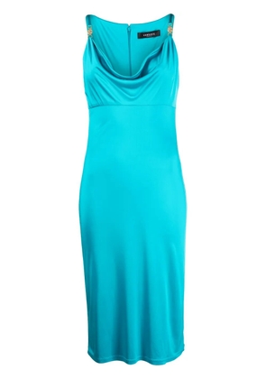 Versace logo-plaque cowl-neck midi dress - Blue