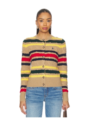Polo Ralph Lauren Striped Cable Wool Cashmere Cardigan in Beige,Yellow. Size M. Also in XS, S.