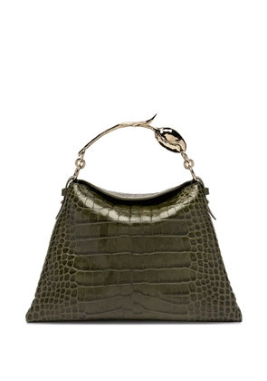 ERDEM large Bloom rose-embellished crocodile-effect shoulder bag - Green