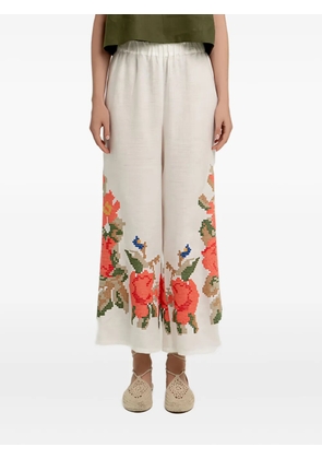 GREEK ARCHAIC KORI elasticated-waist rose trousers - White