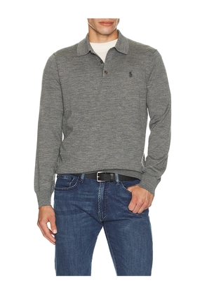 Polo Ralph Lauren Merino Wool Button Placket Polo Sweater in Grey. Size L. Also in M, XL/1X, XS.