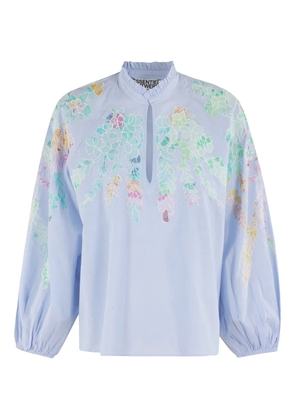 Essentiel Antwerp floral-embroidered balloon-sleeve top - Blue