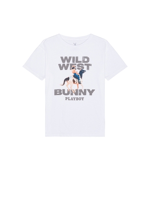 Playboy Wild West Bunny Tee in White. Size L. Also in M, S, XL/1X.