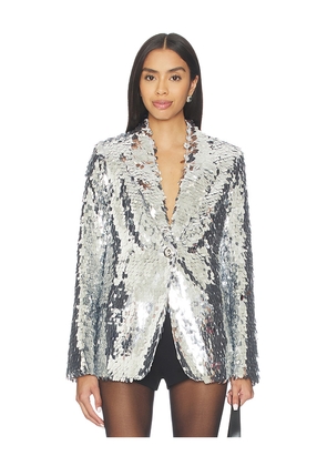 SIMONMILLER Leon Sequin Blazer in Metallic Silver, grey. Size M. Also in S, XS, XXS.