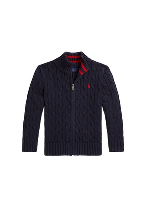 Polo Ralph Lauren Kids Cotton Cable Knit Mockneck Sweater in Navy. Size 2. Also in 3, 5, 6.