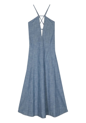 Semicouture cut-out chambray maxi dress - Blue