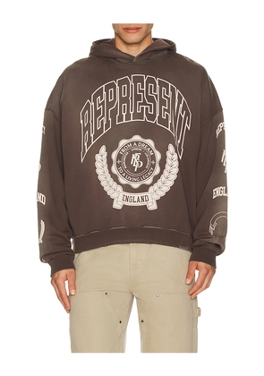REPRESENT Legacy Crest Hoodie in Brown. Size L. Also in S, XL/1X.